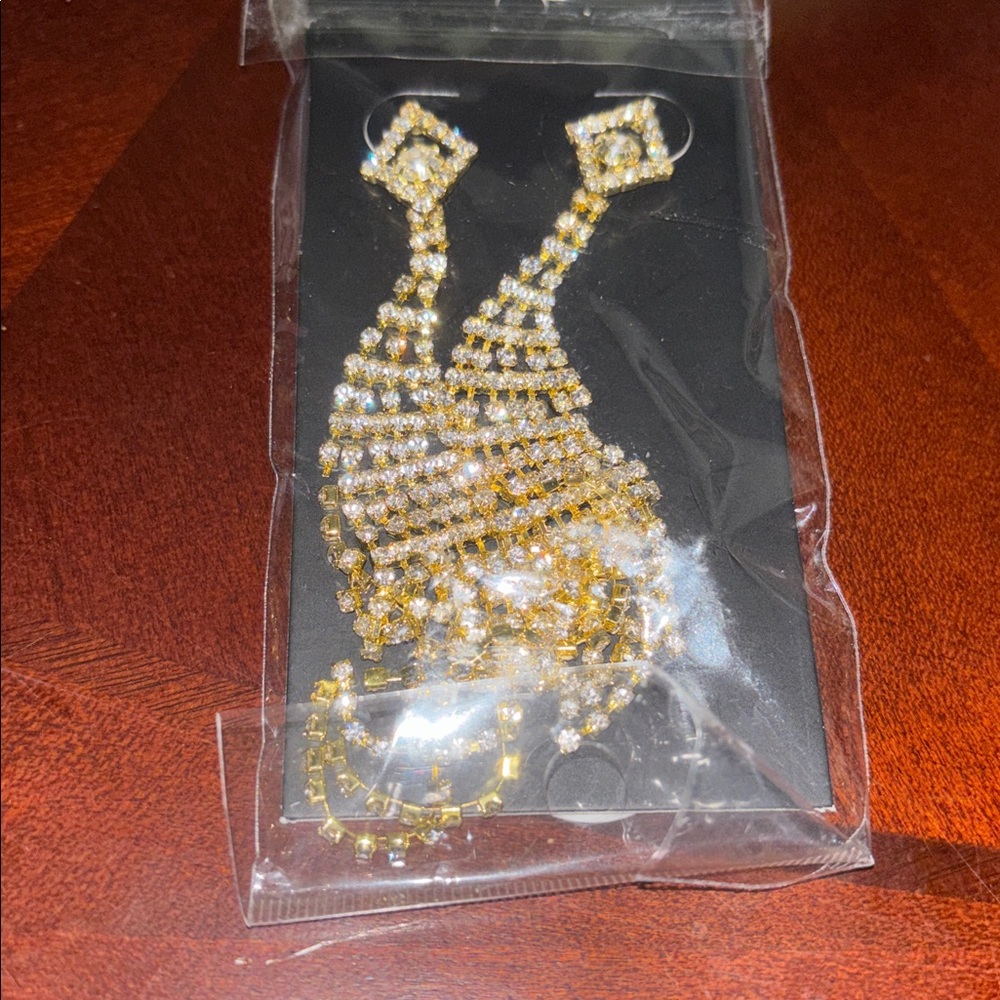 Gold and Shimmery Dangle Earrings - Picture 9 of 10